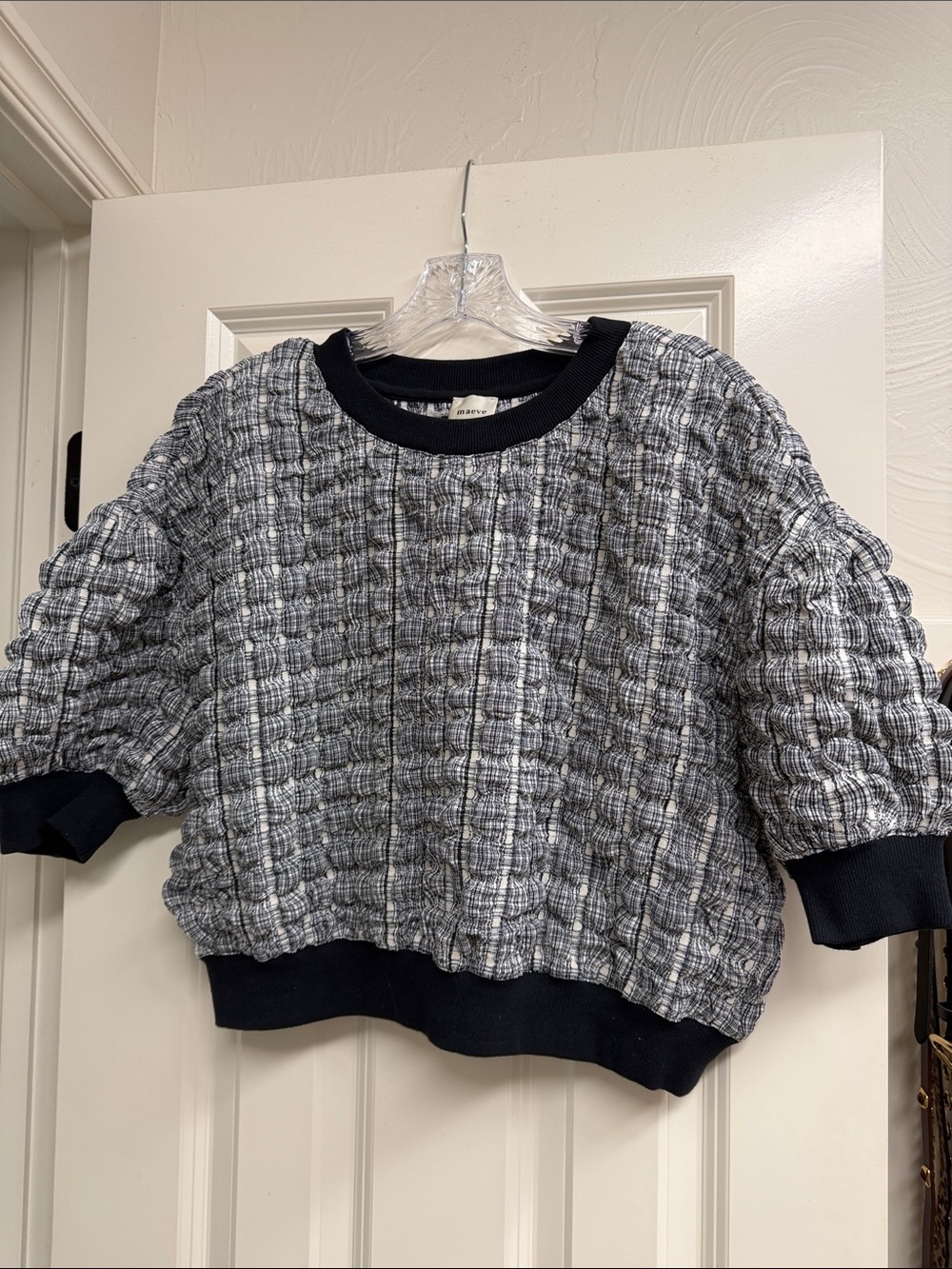 Maeve Gray and Black Quilted Pullover Sweatshirt